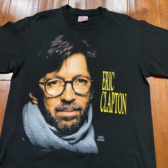 Eric Clapton 1992 US Tour Rock Band Tee Black Yellow Cotton Men's Size Large - Picture 2 of 9